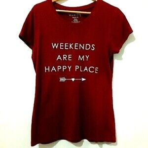 Wound Up Burgundy Weekends Are My Happy Place  Short Sleeved Tee  Size XL